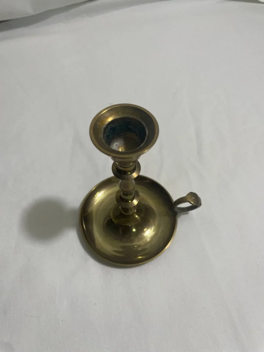 Vintage Solid Brass Chamberstick Finger Loop Candle Holder Made in India 5